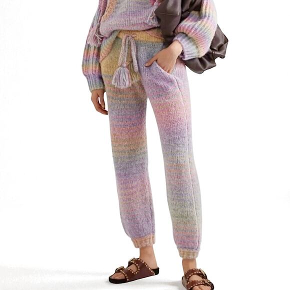 LoveShackFancy RARE Wool Alpaca Pastel Blossom Stripe Sweater Joggers size XS - Picture 1 of 15